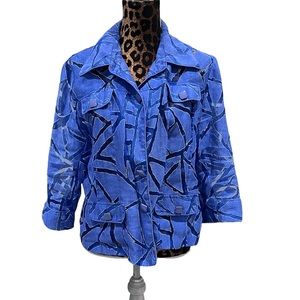 Clara Sun Woo Button Front Linen Blend Jacket Blazer Sheer Blue Women’s Sz L